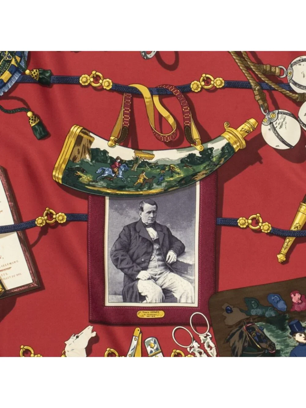 ★SOLD★ Hermes Scarf Red Gray Brown Silk - Picture 3 of 5